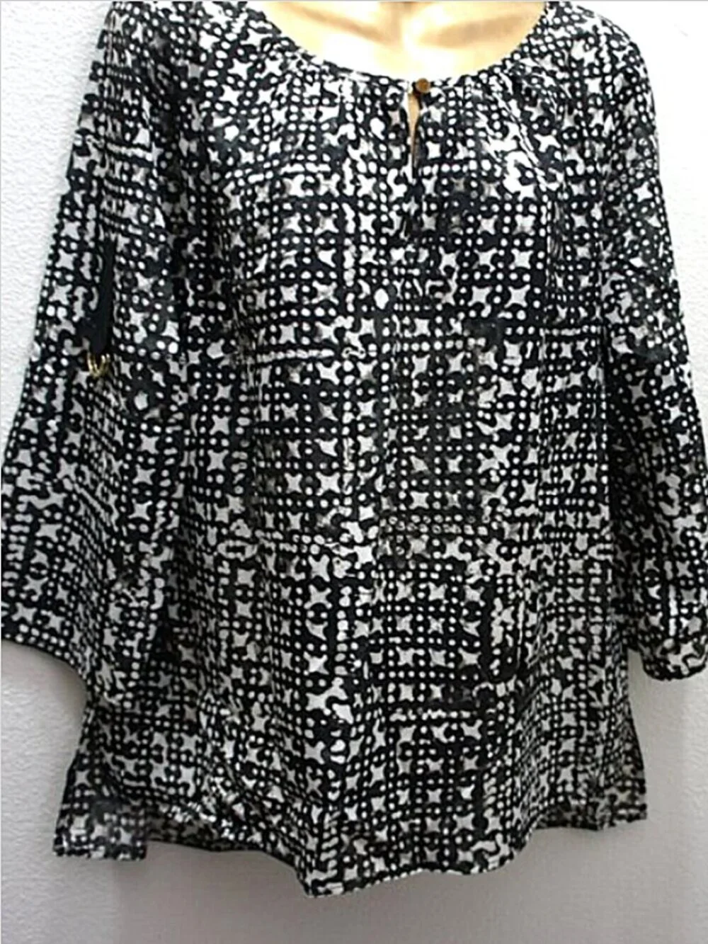 Michael Kors Black White Tab Sleeve Tunic size L NWOTS